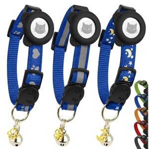 Blue Airtag Cat Collar Set with Bells 3 Pack